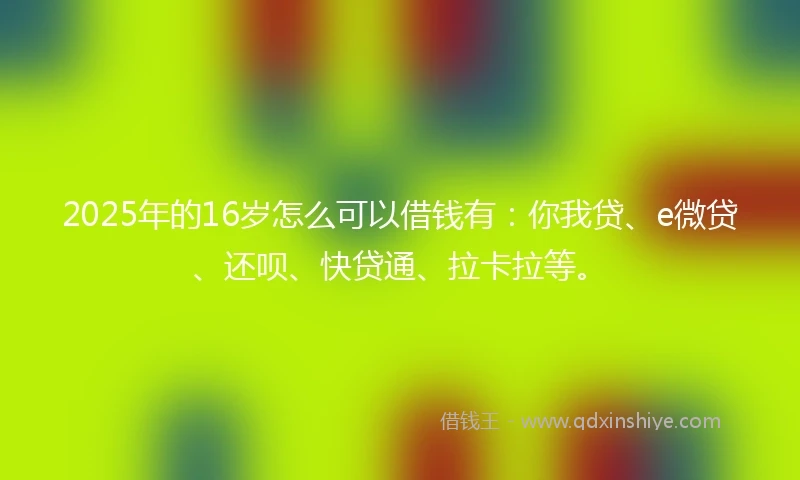 2025年的16岁怎么可以借钱有：你我贷、e微贷、还呗、快贷通、拉卡拉等。