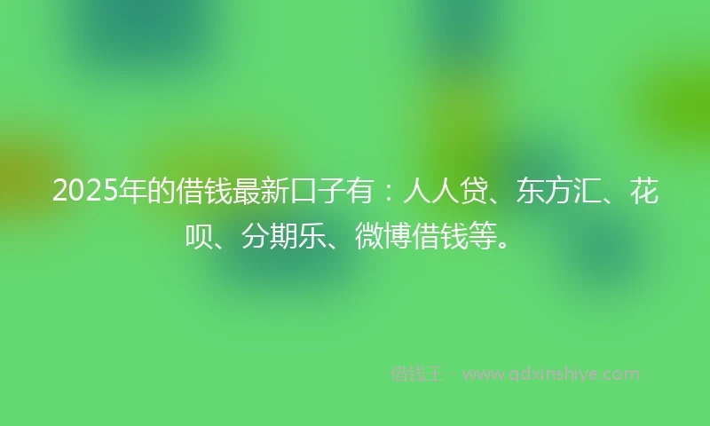 2025年的借钱最新口子有：人人贷、东方汇、花呗、分期乐、微博借钱等。