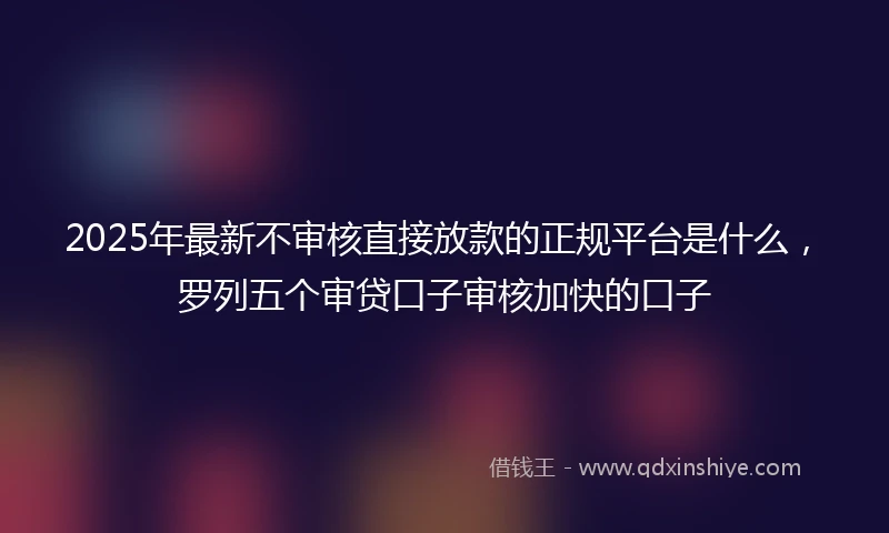 2025年最新不审核直接放款的正规平台是什么，罗列五个审贷口子审核加快的口子