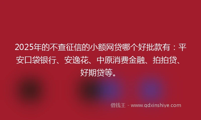 2025年的不查征信的小额网贷哪个好批款有：平安口袋银行、安逸花、中原消费金融、拍拍贷、好期贷等。