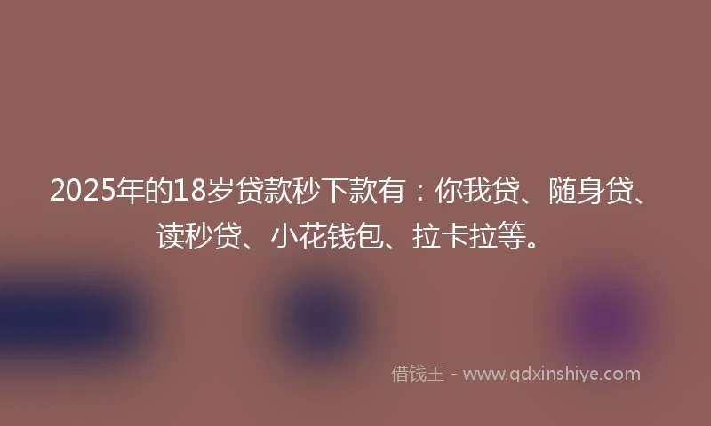 2025年的18岁贷款秒下款有：你我贷、随身贷、读秒贷、小花钱包、拉卡拉等。