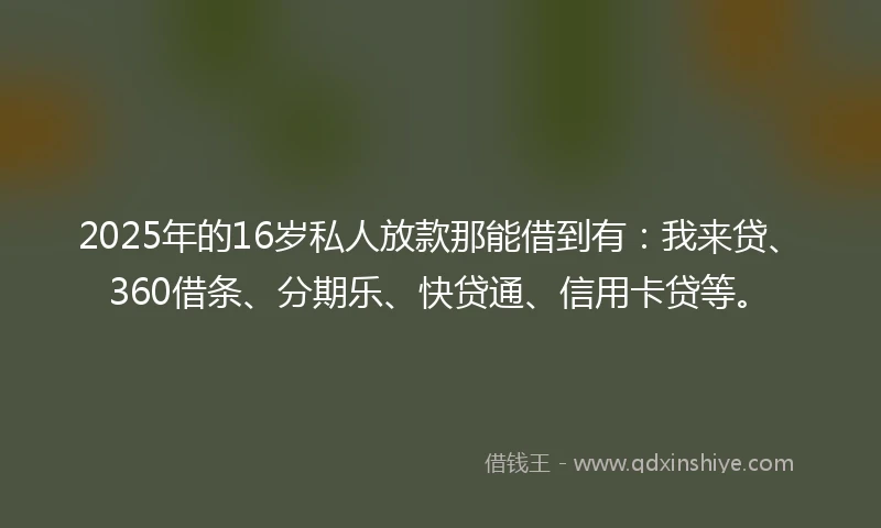 2025年的16岁私人放款那能借到有：我来贷、360借条、分期乐、快贷通、信用卡贷等。