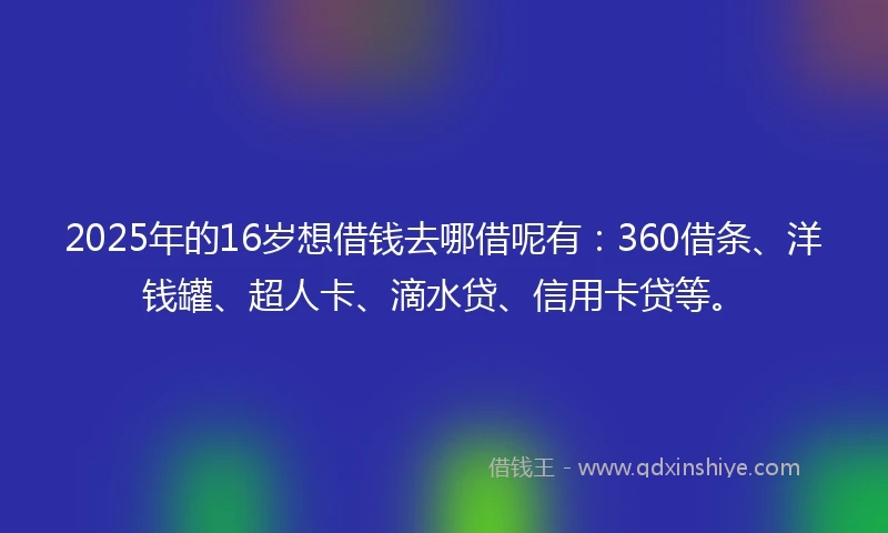 2025年的16岁想借钱去哪借呢有：360借条、洋钱罐、超人卡、滴水贷、信用卡贷等。