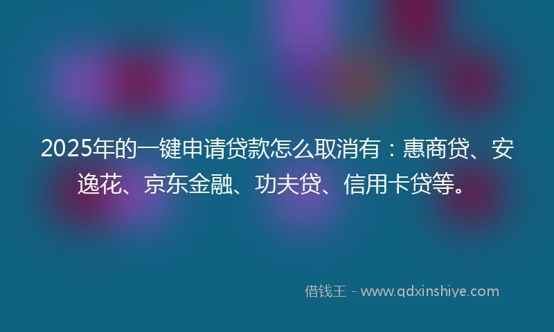 2025年的一键申请贷款怎么取消有：惠商贷、安逸花、京东金融、功夫贷、信用卡贷等。