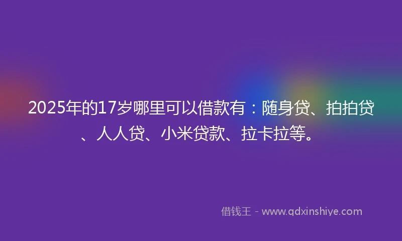 2025年的17岁哪里可以借款有：随身贷、拍拍贷、人人贷、小米贷款、拉卡拉等。