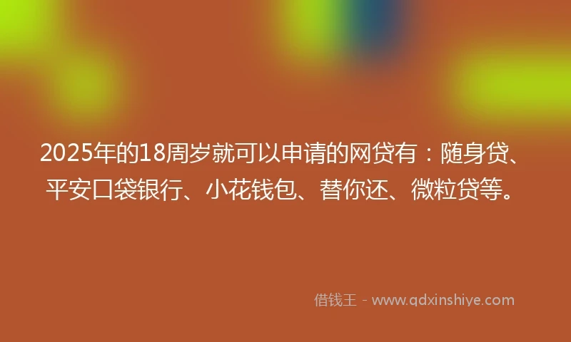 2025年的18周岁就可以申请的网贷有：随身贷、平安口袋银行、小花钱包、替你还、微粒贷等。