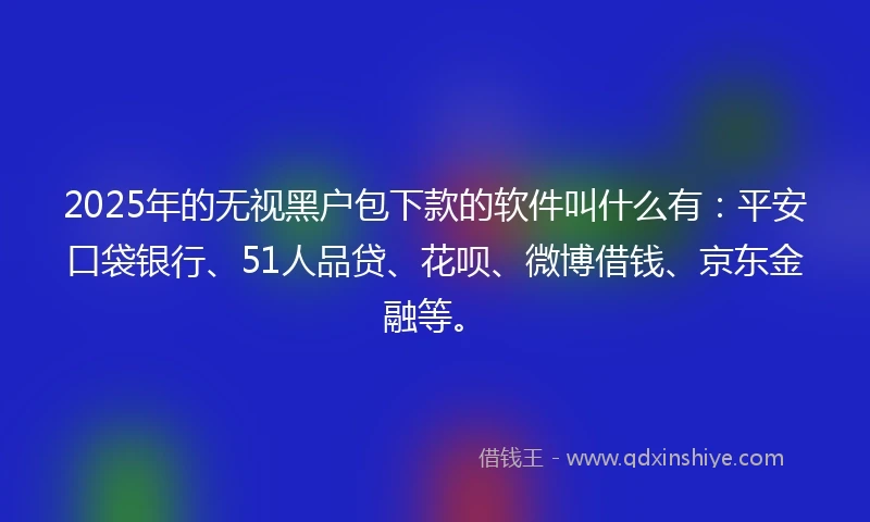 2025年的无视黑户包下款的软件叫什么有：平安口袋银行、51人品贷、花呗、微博借钱、京东金融等。