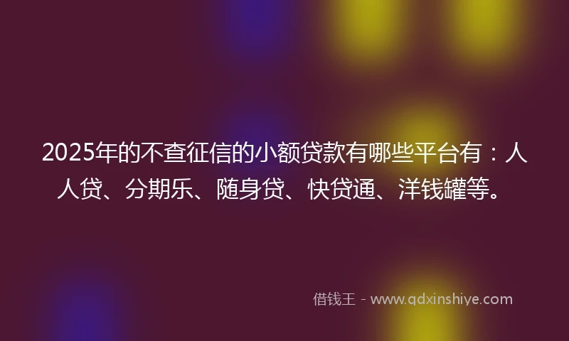 2025年的不查征信的小额贷款有哪些平台有：人人贷、分期乐、随身贷、快贷通、洋钱罐等。