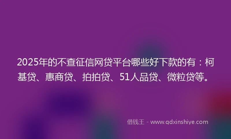 2025年的不查征信网贷平台哪些好下款的有：柯基贷、惠商贷、拍拍贷、51人品贷、微粒贷等。