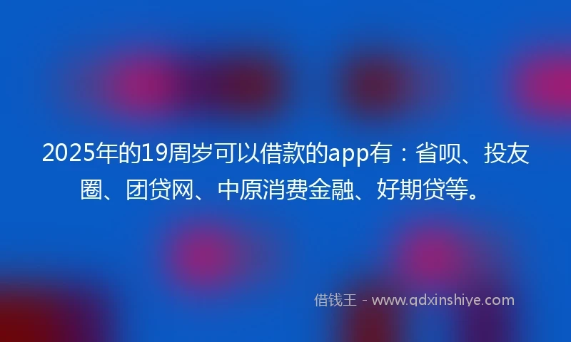 2025年的19周岁可以借款的app有：省呗、投友圈、团贷网、中原消费金融、好期贷等。