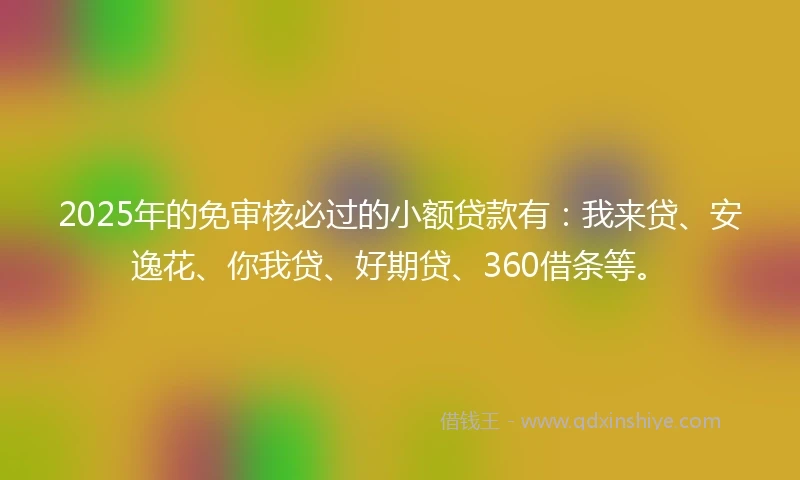 2025年的免审核必过的小额贷款有：我来贷、安逸花、你我贷、好期贷、360借条等。