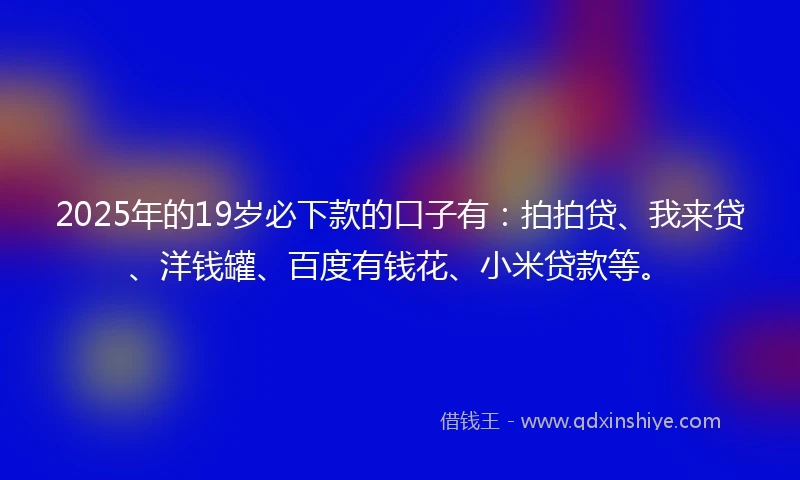 2025年的19岁必下款的口子有：拍拍贷、我来贷、洋钱罐、百度有钱花、小米贷款等。