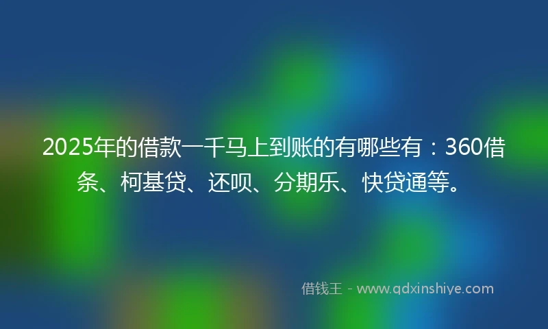 2025年的借款一千马上到账的有哪些有：360借条、柯基贷、还呗、分期乐、快贷通等。