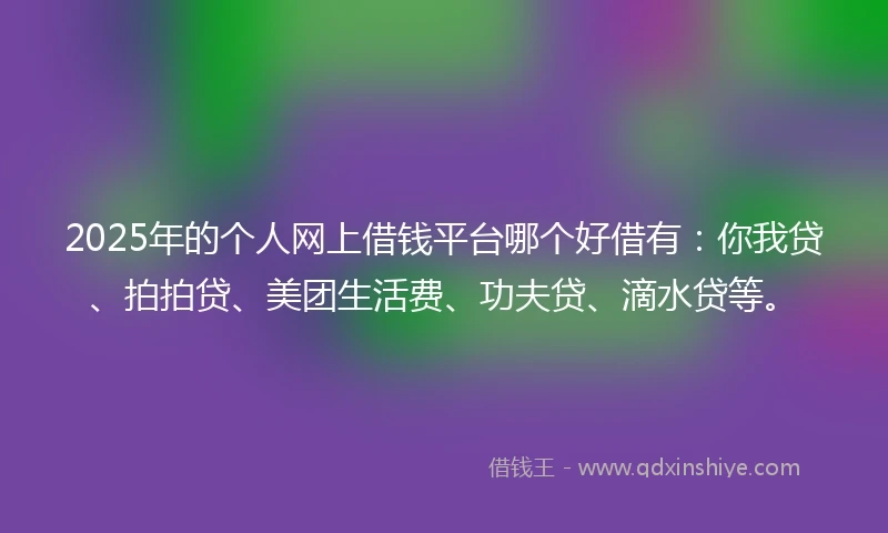 2025年的个人网上借钱平台哪个好借有：你我贷、拍拍贷、美团生活费、功夫贷、滴水贷等。