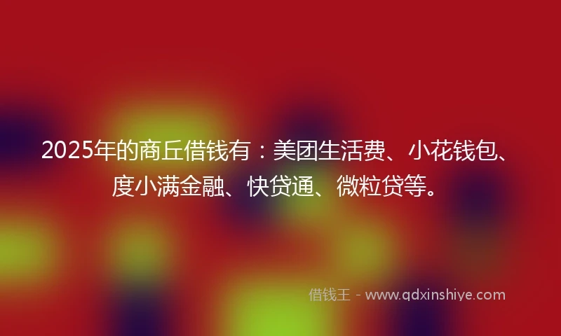 2025年的商丘借钱有：美团生活费、小花钱包、度小满金融、快贷通、微粒贷等。
