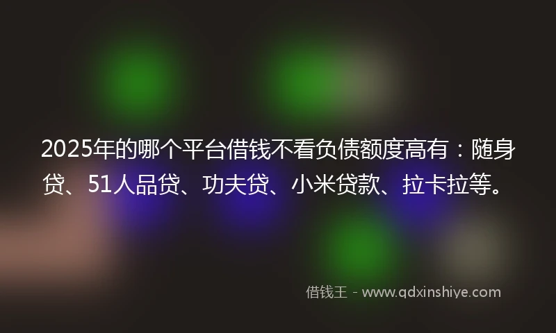 2025年的哪个平台借钱不看负债额度高有：随身贷、51人品贷、功夫贷、小米贷款、拉卡拉等。