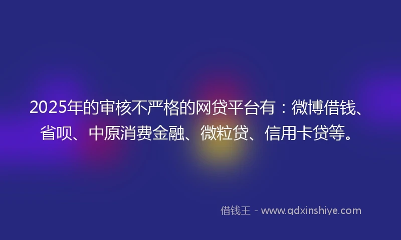 2025年的审核不严格的网贷平台有：微博借钱、省呗、中原消费金融、微粒贷、信用卡贷等。