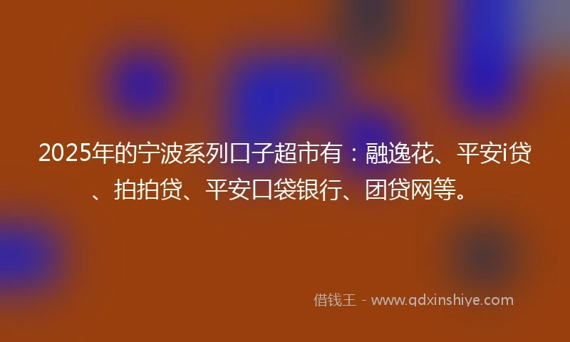 2025年的宁波系列口子超市有：融逸花、平安i贷、拍拍贷、平安口袋银行、团贷网等。