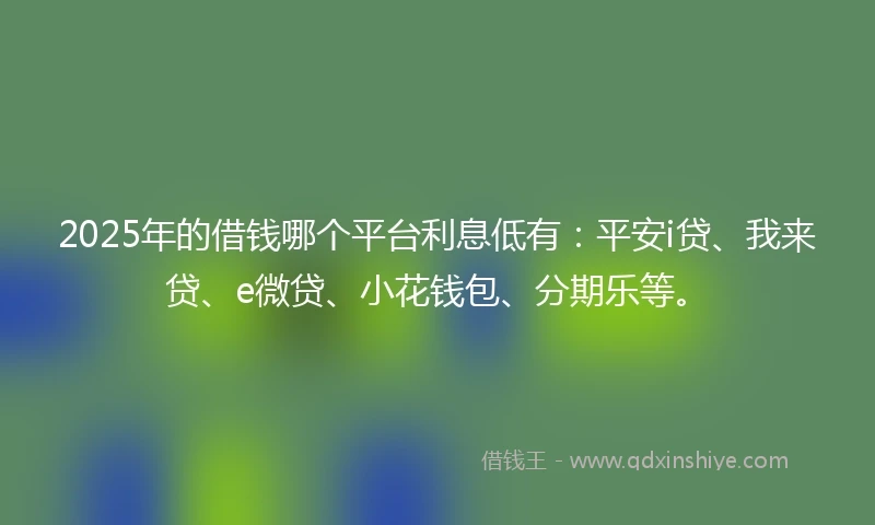 2025年的借钱哪个平台利息低有：平安i贷、我来贷、e微贷、小花钱包、分期乐等。