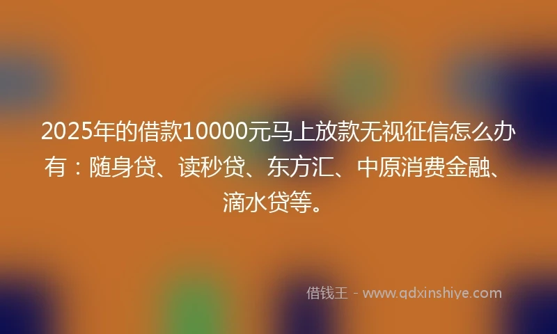 2025年的借款10000元马上放款无视征信怎么办有：随身贷、读秒贷、东方汇、中原消费金融、滴水贷等。