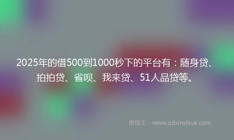 2025年的借500到1000秒下的平台有：随身贷、拍拍贷、省呗、我来贷、51人品贷等。
