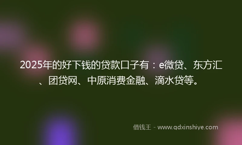 2025年的好下钱的贷款口子有：e微贷、东方汇、团贷网、中原消费金融、滴水贷等。