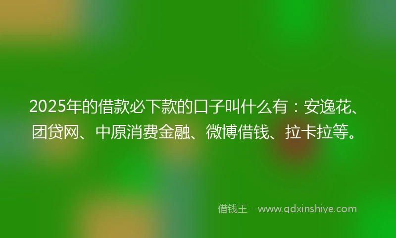 2025年的借款必下款的口子叫什么有：安逸花、团贷网、中原消费金融、微博借钱、拉卡拉等。