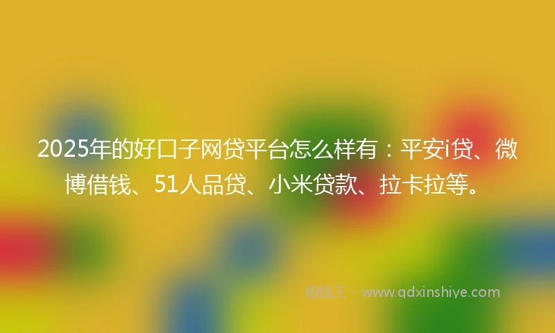 2025年的好口子网贷平台怎么样有：平安i贷、微博借钱、51人品贷、小米贷款、拉卡拉等。