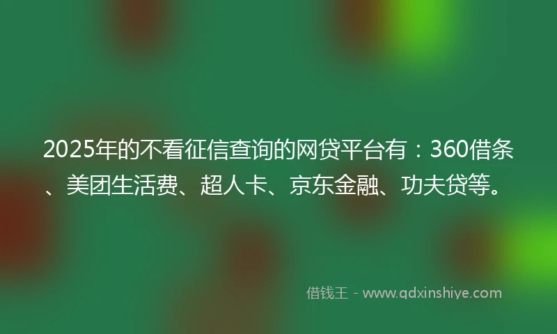 2025年的不看征信查询的网贷平台有：360借条、美团生活费、超人卡、京东金融、功夫贷等。