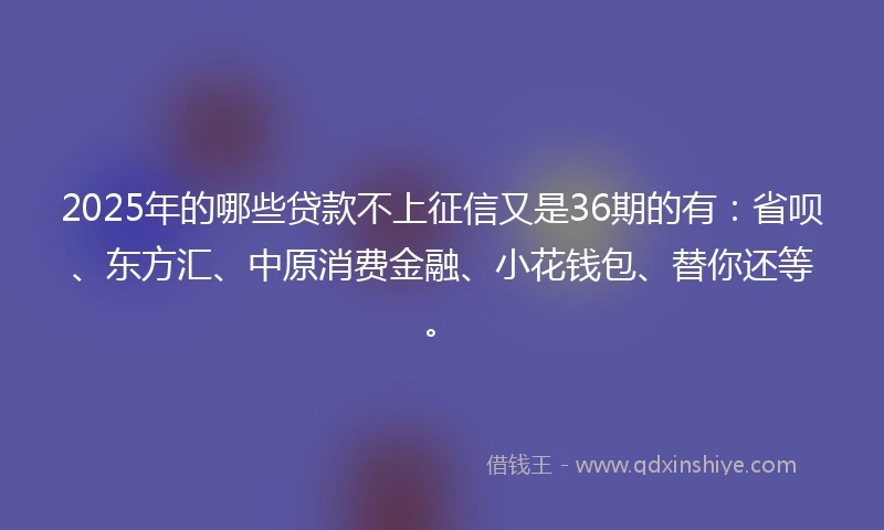 2025年的哪些贷款不上征信又是36期的有：省呗、东方汇、中原消费金融、小花钱包、替你还等。
