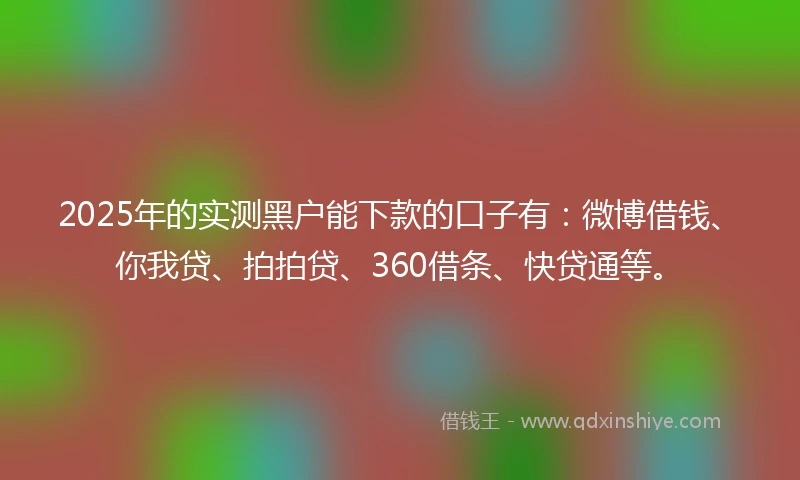 2025年的实测黑户能下款的口子有：微博借钱、你我贷、拍拍贷、360借条、快贷通等。
