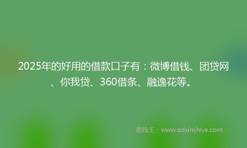 2025年的好用的借款口子有：微博借钱、团贷网、你我贷、360借条、融逸花等。