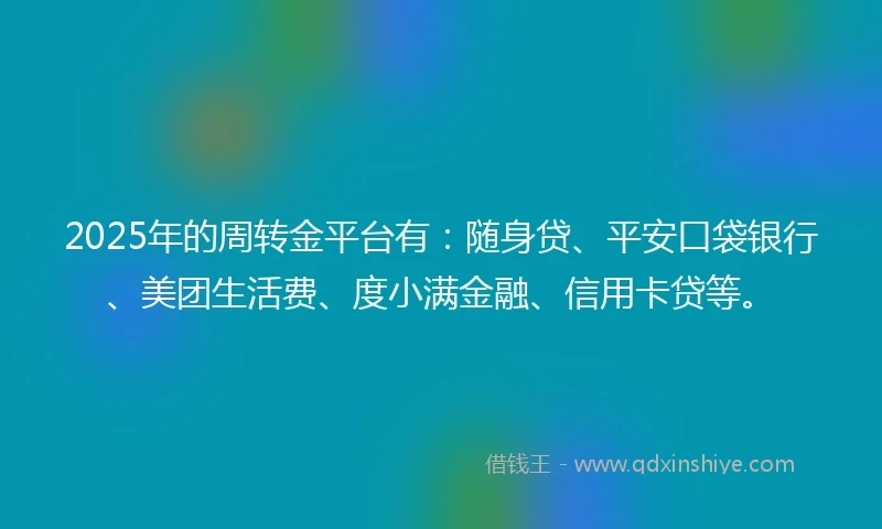2025年的周转金平台有：随身贷、平安口袋银行、美团生活费、度小满金融、信用卡贷等。
