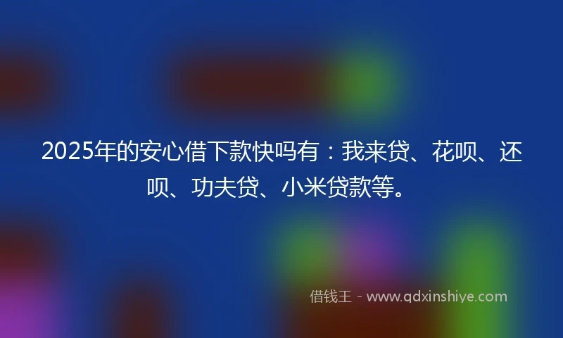 2025年的安心借下款快吗有：我来贷、花呗、还呗、功夫贷、小米贷款等。