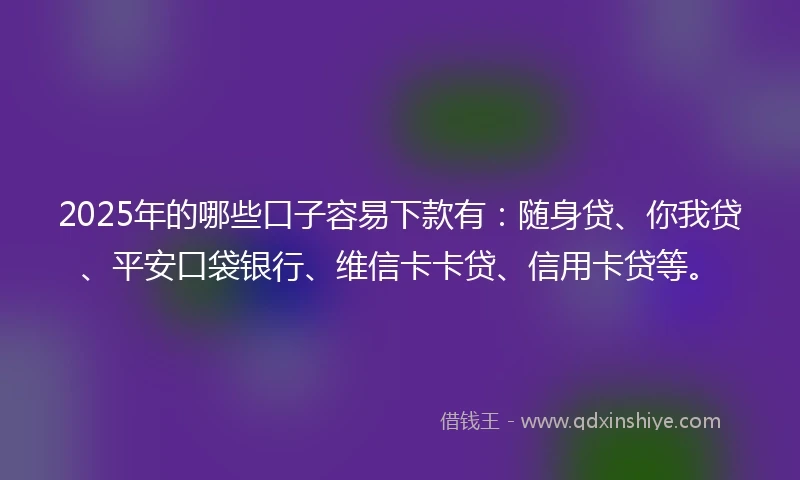 2025年的哪些口子容易下款有：随身贷、你我贷、平安口袋银行、维信卡卡贷、信用卡贷等。