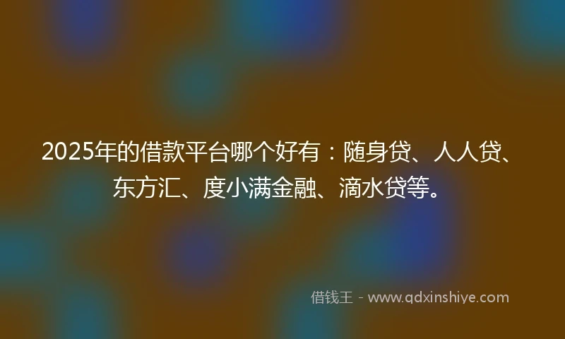 2025年的借款平台哪个好有：随身贷、人人贷、东方汇、度小满金融、滴水贷等。