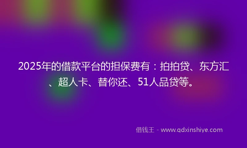 2025年的借款平台的担保费有：拍拍贷、东方汇、超人卡、替你还、51人品贷等。