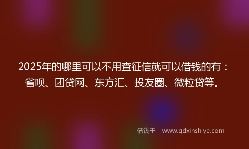 2025年的哪里可以不用查征信就可以借钱的有：省呗、团贷网、东方汇、投友圈、微粒贷等。