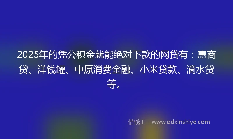 2025年的凭公积金就能绝对下款的网贷有：惠商贷、洋钱罐、中原消费金融、小米贷款、滴水贷等。
