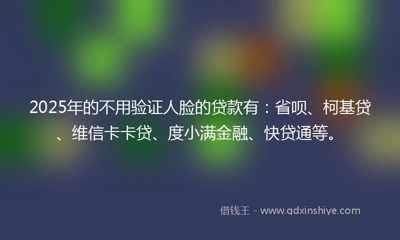 2025年的不用验证人脸的贷款有：省呗、柯基贷、维信卡卡贷、度小满金融、快贷通等。