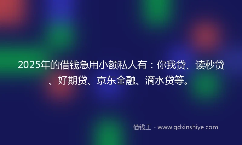 2025年的借钱急用小额私人有：你我贷、读秒贷、好期贷、京东金融、滴水贷等。