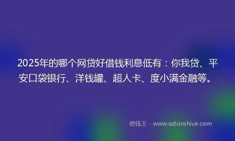 2025年的哪个网贷好借钱利息低有：你我贷、平安口袋银行、洋钱罐、超人卡、度小满金融等。