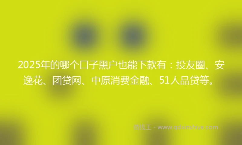 2025年的哪个口子黑户也能下款有：投友圈、安逸花、团贷网、中原消费金融、51人品贷等。