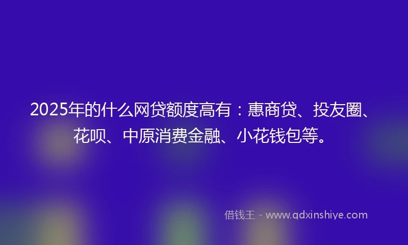 2025年的什么网贷额度高有：惠商贷、投友圈、花呗、中原消费金融、小花钱包等。