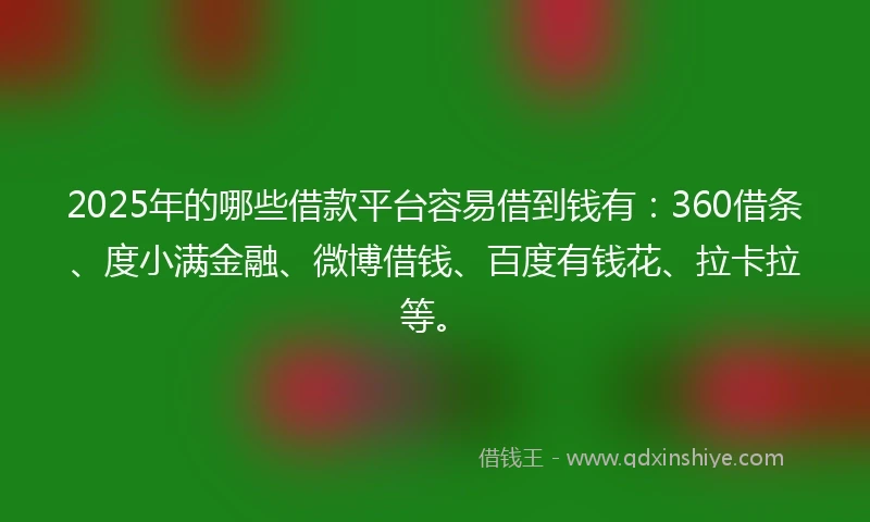 2025年的哪些借款平台容易借到钱有：360借条、度小满金融、微博借钱、百度有钱花、拉卡拉等。