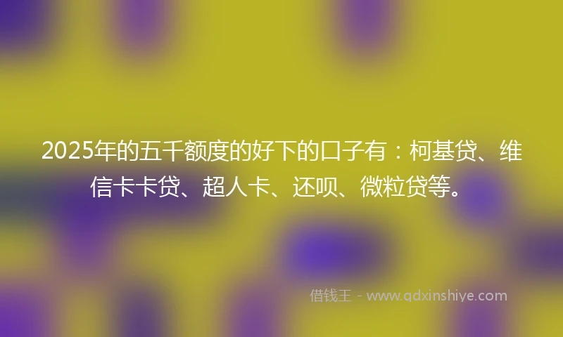 2025年的五千额度的好下的口子有：柯基贷、维信卡卡贷、超人卡、还呗、微粒贷等。