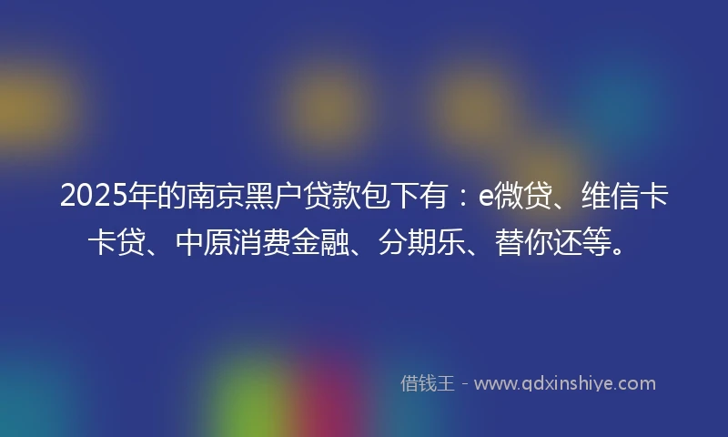 2025年的南京黑户贷款包下有：e微贷、维信卡卡贷、中原消费金融、分期乐、替你还等。