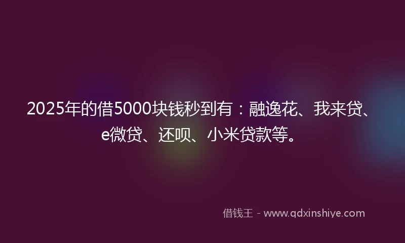 2025年的借5000块钱秒到有：融逸花、我来贷、e微贷、还呗、小米贷款等。