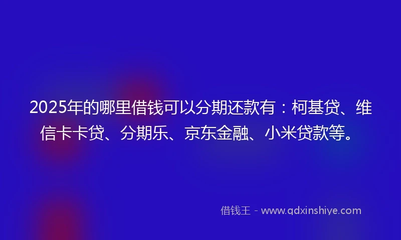 2025年的哪里借钱可以分期还款有：柯基贷、维信卡卡贷、分期乐、京东金融、小米贷款等。