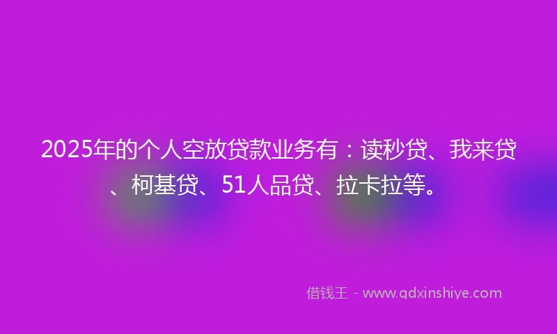 2025年的个人空放贷款业务有：读秒贷、我来贷、柯基贷、51人品贷、拉卡拉等。